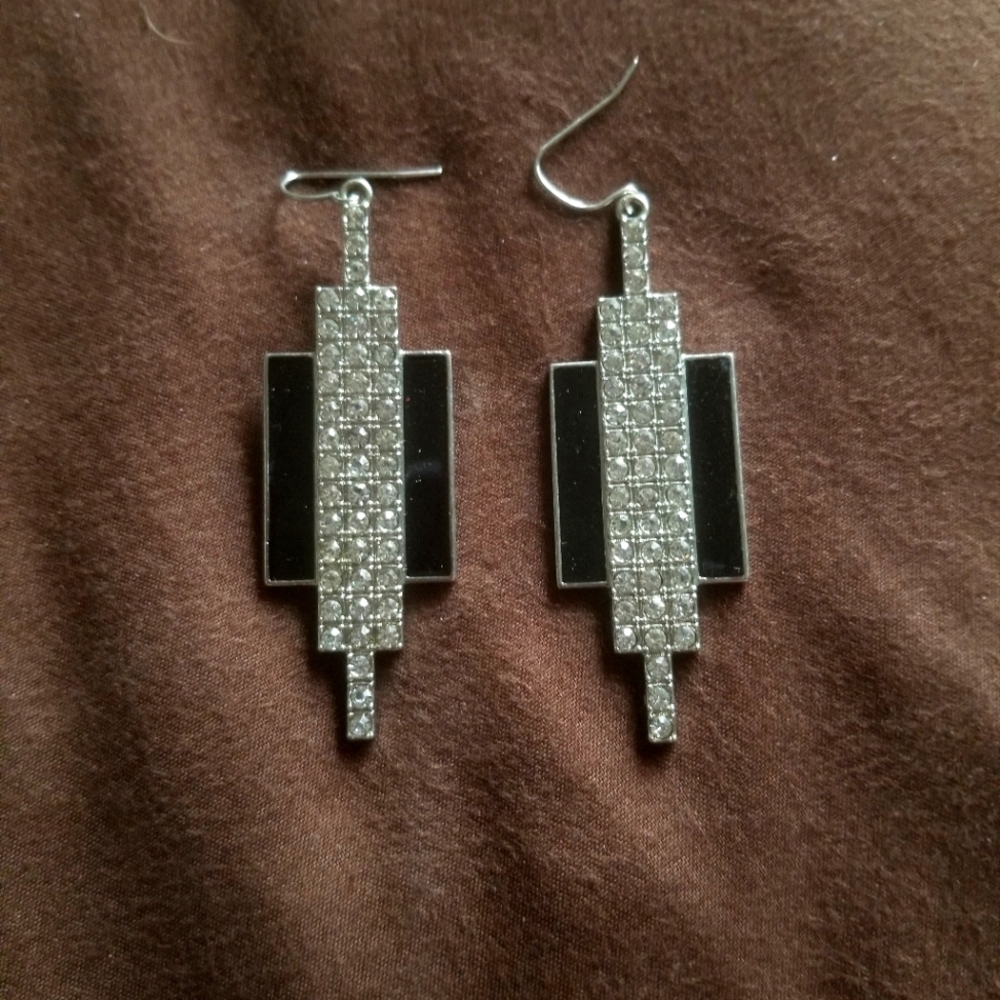 Black and rhinestone modern style earrings